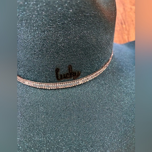 SOLD READ DESCRIPTION BELOW
New Small Bullhide Turquoise Glitter felt hat - Picture 4 of 6